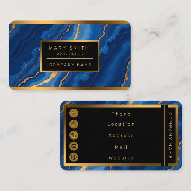 Cartão De Visita Trendy Royal Blue Marble Collection (Frente/Verso)