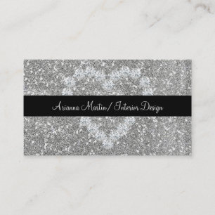 Cartão De Visita Trendy Silver Glitter Sparkly Diamond Heart