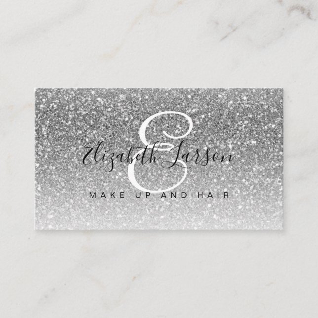 Cartão De Visita Trendy Silver Makeup Artist Hair Salon (Frente)