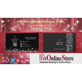 Cartão De Visita Trendy Stars & Sparkles QR Code Black Networking