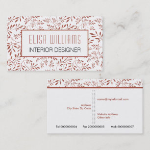Cartão De Visita Trendy terracotta deixa o padrão floral e a estru