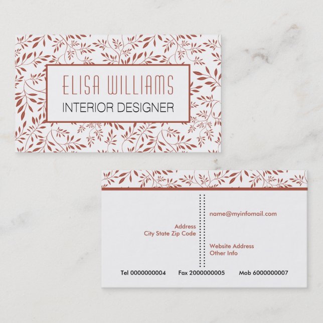 Cartão De Visita Trendy terracotta deixa o padrão floral e a estrut (Frente/Verso)
