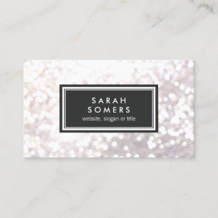 Cartão De Visita Trendy White Glitter Bokeh Na moda Black Plaque