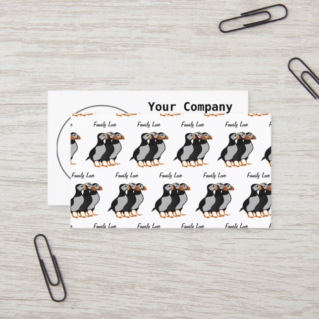 Cartão De Visita Três Adoráveis Puffin de Pé Junto (Frente/Verso In Situ)