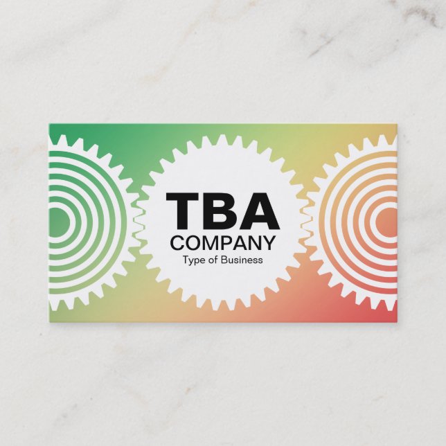 Cartão De Visita Três engrenagens v3 - Gradiente Grn, Yellw, Vermel (Frente)