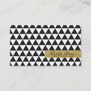 Cartão De Visita Triângulos Preto e Branco & Dourado Glamour Chic