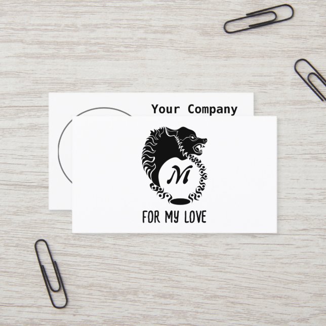 Cartão De Visita Tribal Black Wolf Head Silhouette Laurel Monograma (Frente/Verso In Situ)