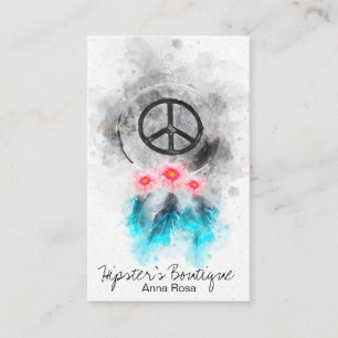 Cartão De Visita *~* Tribal Boho Sinal Penas de Paz Flores Grunge