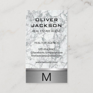 Cartão De Visita Trilha Metálica Marble Silver Monograma Lux