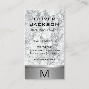 Cartão De Visita Trim Metálico de Silver Marble   Monograma Lux