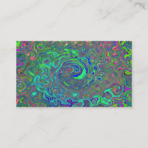 Cartão De Visita Trippy Chartreuse e Blue Retro Liquid Swirl