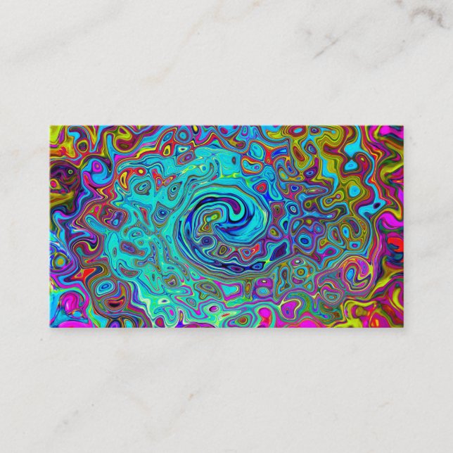 Cartão De Visita Trippy Sky Blue Abstrato Retro Liquid Swirl (Frente)