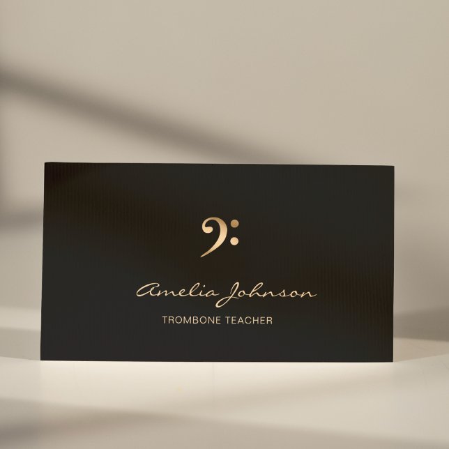 Cartão De Visita Trombone Teacher Bass Clef Dourado&Black Professio (Criador carregado)