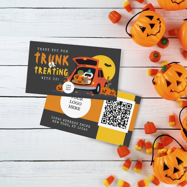 Cartão De Visita Tronco ou Tratar Abóbora-Inglesa do Halloween (Trunk or Treat Halloween Coupon Business Cards Pack of 100. Pumpkin Trunk Design)