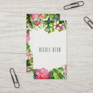 Cartão De Visita Tropicais Elegantes Folhas Verdes Florais Aquarela