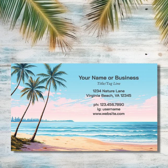 Cartão de visita Tropical de Praia e Palmeiras (Front - Beach and Palm Trees Tropical Business Card)