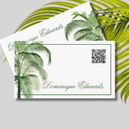 Cartão De Visita Tropical Palm Tree QR Code Green Professional