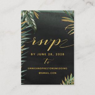 Cartão De Visita Tropical Palm Wedding Online RSVP & Detalhes Poder
