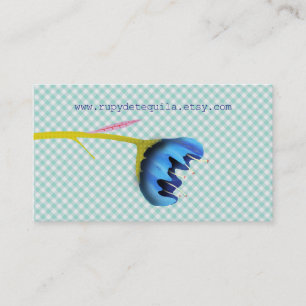 Cartão De Visita Tulip de Casamento Azul de Gingham