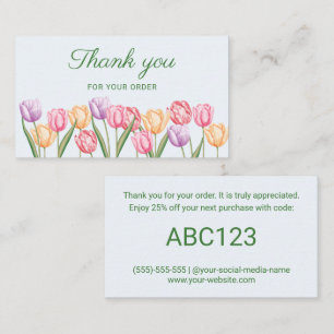 Cartão De Visita Tulipas Aquarela Pastel Obrigado Pelo Seu Pedido