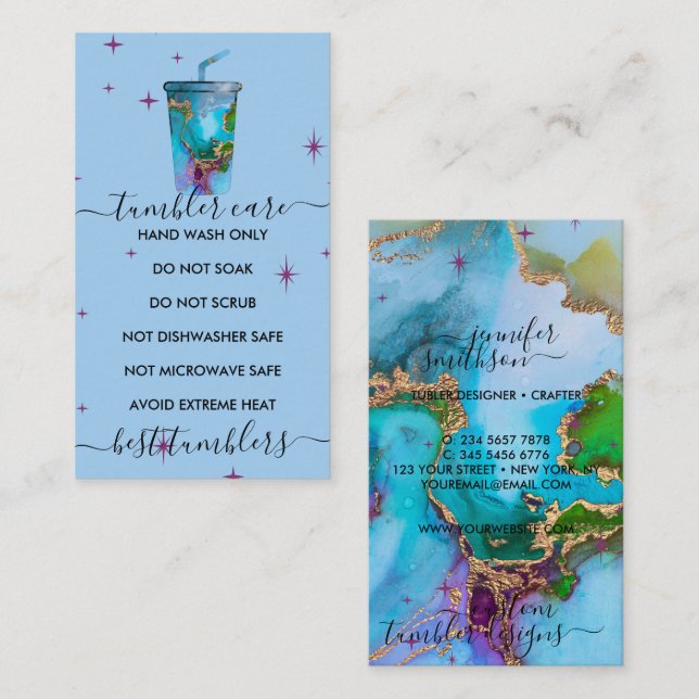 Cartão De Visita Tumbler care Blue com textura (Frente/Verso)