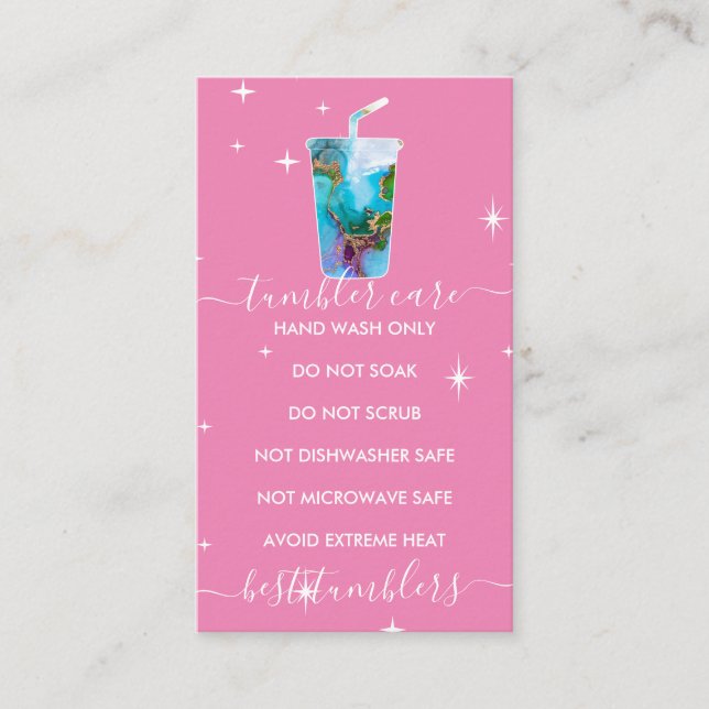 Cartão De Visita Tumbler care logo textura ombre marbel rosa (Frente)