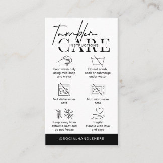 Cartão De Visita Tumbler Cup Care Instructions Minimalist Logo