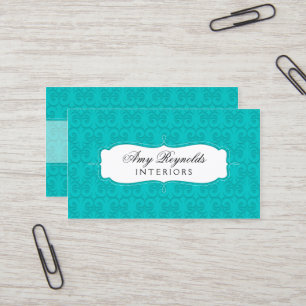 Cartão De Visita Turquesa à moda do damasco