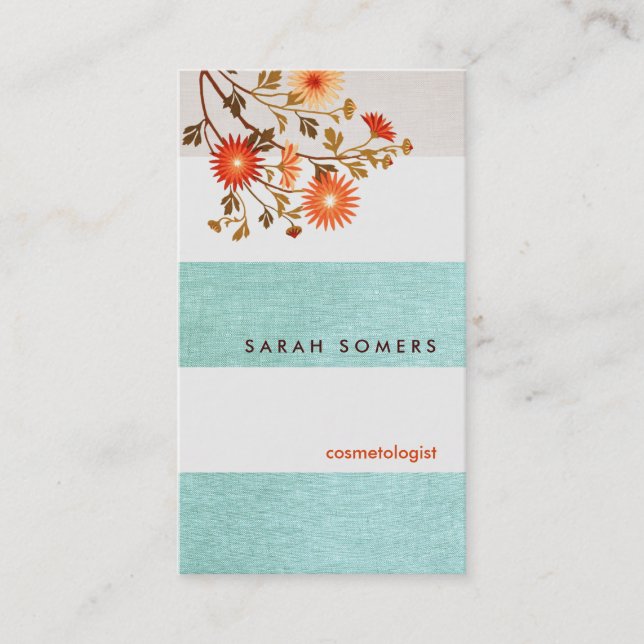 Cartão De Visita Turquesa Colorida Stripe Laranja Cosmetologia Salã (Frente)