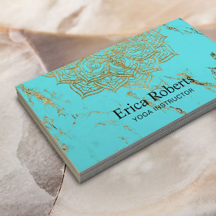 Cartão De Visita Turquesa Dourado da mandala de Lotus do instrutor