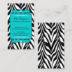 Cartão De Visita Turquesa elegante do impressão da zebra