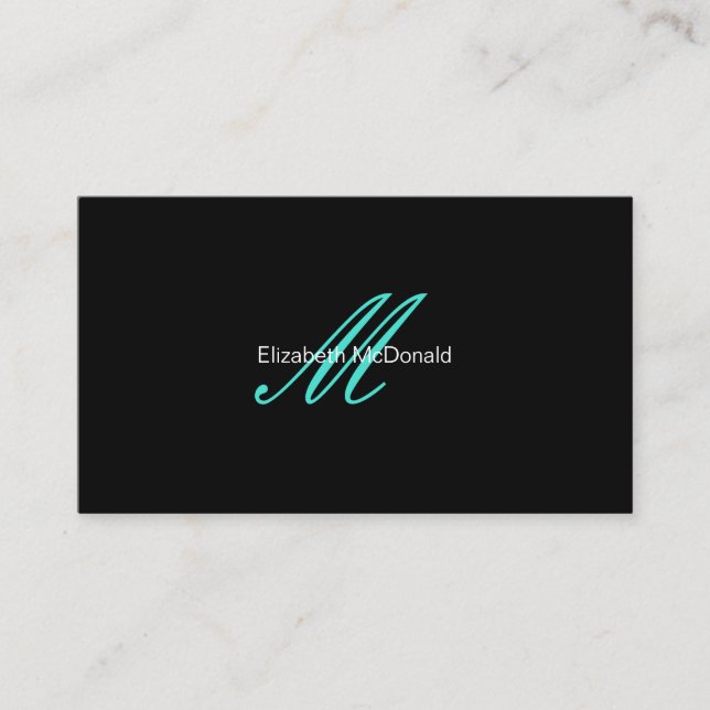 Cartão De Visita Turquesa elegante simples e preto (Frente)
