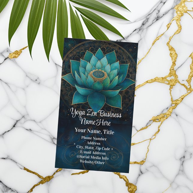 Cartão De Visita Turquesa Lotus Flower Elegante Zen Yoga Spa Saúde (lotus flower zen yoga spa business card)