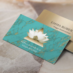 Cartão De Visita Turquesa moderna Dourado & ouro de Lotus do