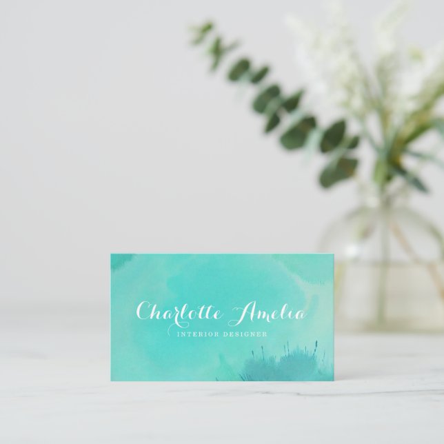 Cartão De Visita Turquesa Moderna Elegante (Em pé/Frente)