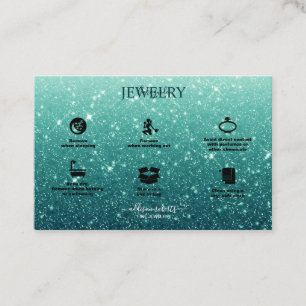 Cartão De Visita Turquesa Moderna Glitter Cuidado com Joias