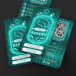 Cartão De Visita Turquesa Verde-Menta Neon Padaria Logotipo Persona