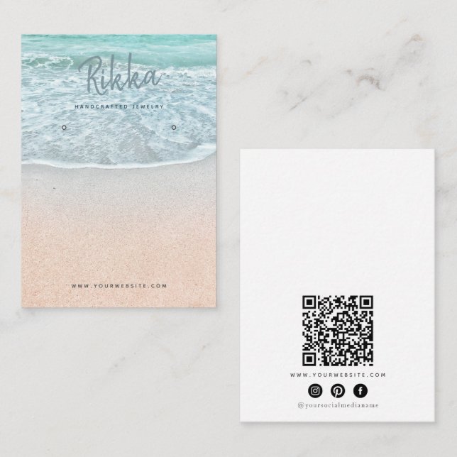 Cartão De Visita Turquioise Ocean Earring Display QR Business Card (Frente/Verso)