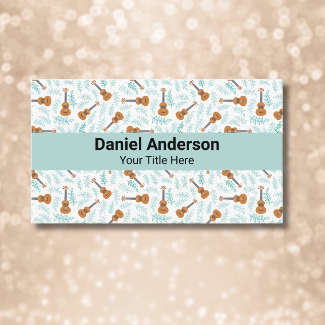 Cartão De Visita Turquois Ukulele Business Card Guitar and Uke (Criador carregado)