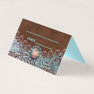 Cartão De Visita Turquoise Brown country western Wedée Place Card