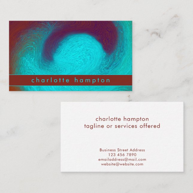 Cartão De Visita Turquoise & Copper Unique Cool Groovy Custom (Frente/Verso)