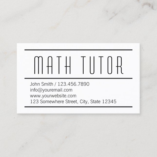 Cartão De Visita Tutor da matemática minimalista (Frente)