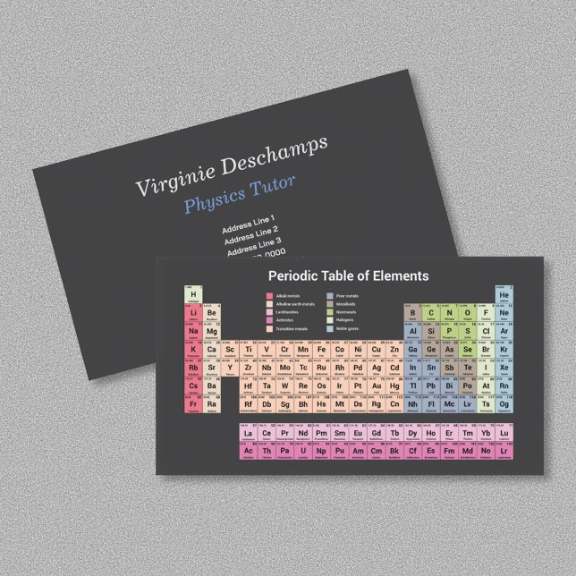 Cartão De Visita Tutor de Física de Ciências - Mesa Periódica em Pr (Sciences Physics Tutor - Periodic Table on Black Business Card)