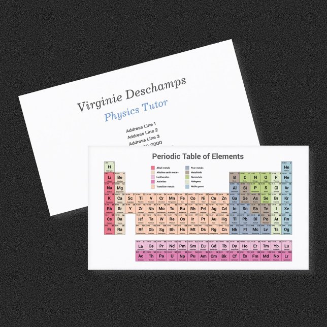 Cartão De Visita Tutor de Física de Ciências - Mesa Periódica sobre (Sciences Physics Tutor - Periodic Table on White Business Card)