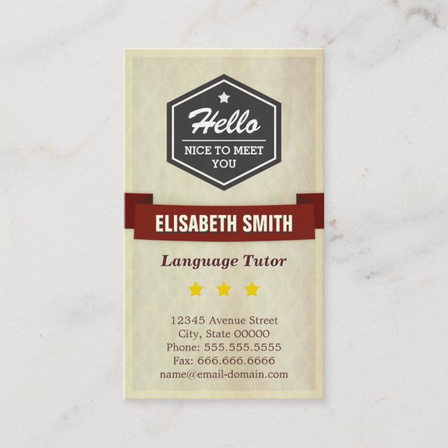 Cartão De Visita Tutor de Idioma - Estilo de Grunge Retroativo (Frente)