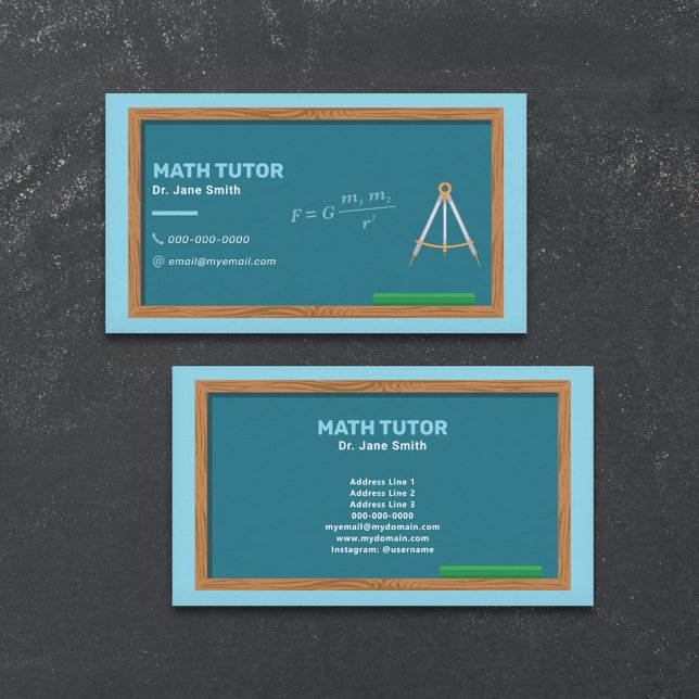 Cartão De Visita Tutor de Matemática Chalkboard & Compas (Chalkboard & Compas Math Tutor Business Card)