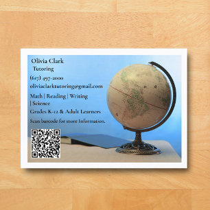 Cartão De Visita Tutor Professor Código QR Branco Globo & Livro Sal
