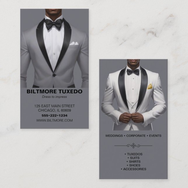 Cartão De Visita Tuxedo Suit Mens Clothing Modern Clean (Frente/Verso)