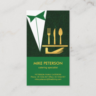 Cartão De Visita Tuxedo verde-garçonete Dourado servindo cerâmica