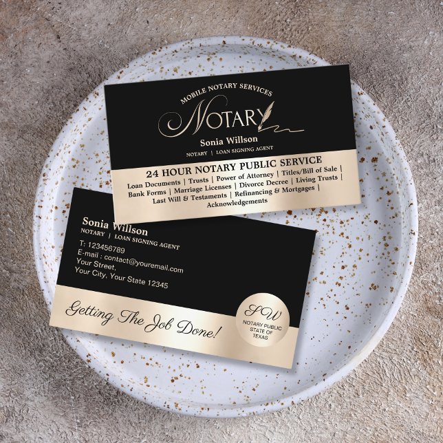 Cartão De Visita Typografia Mobile Notary & Loan Signal Agent Law (Criador carregado)